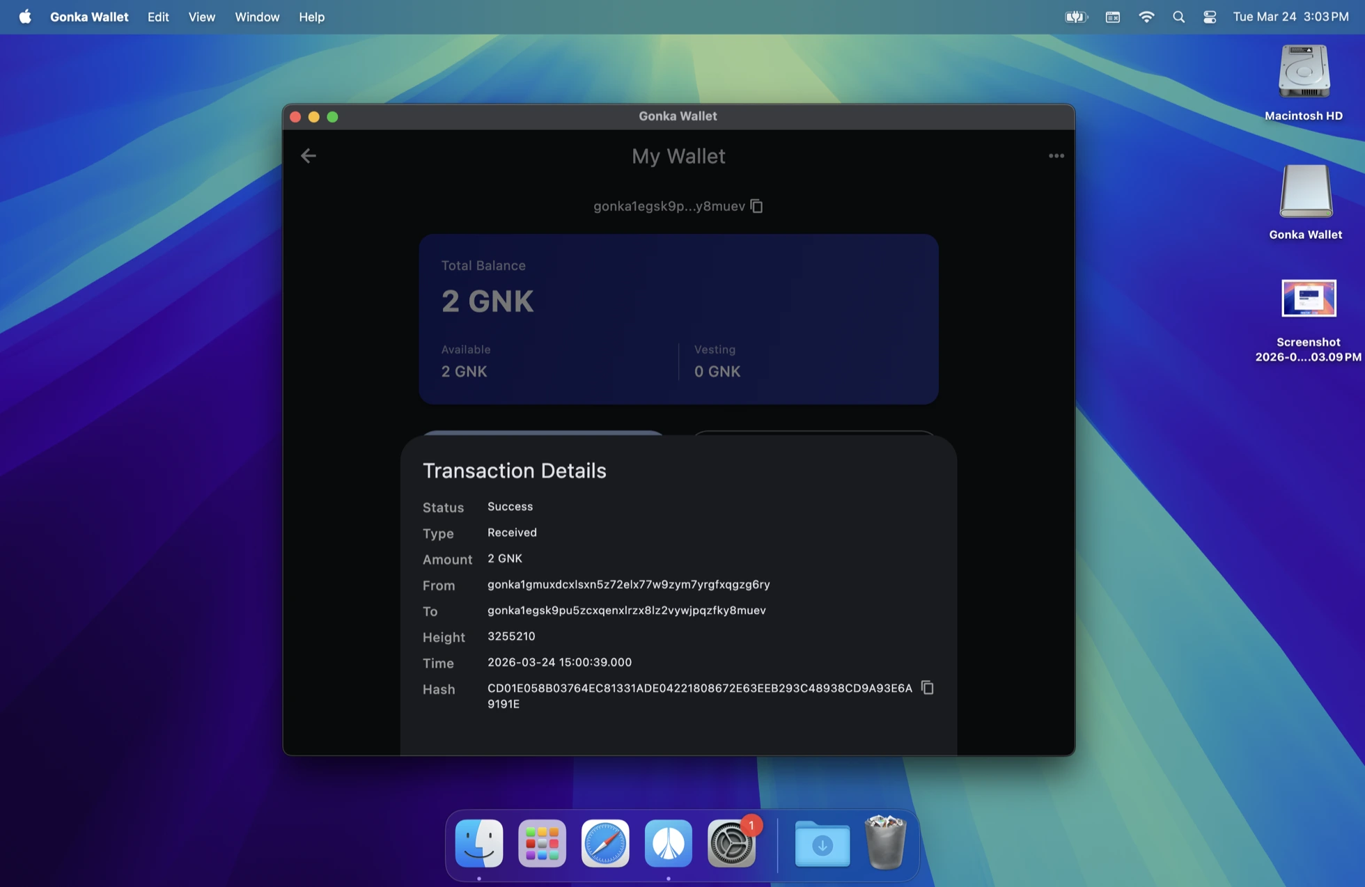 Gonka Wallet on macOS